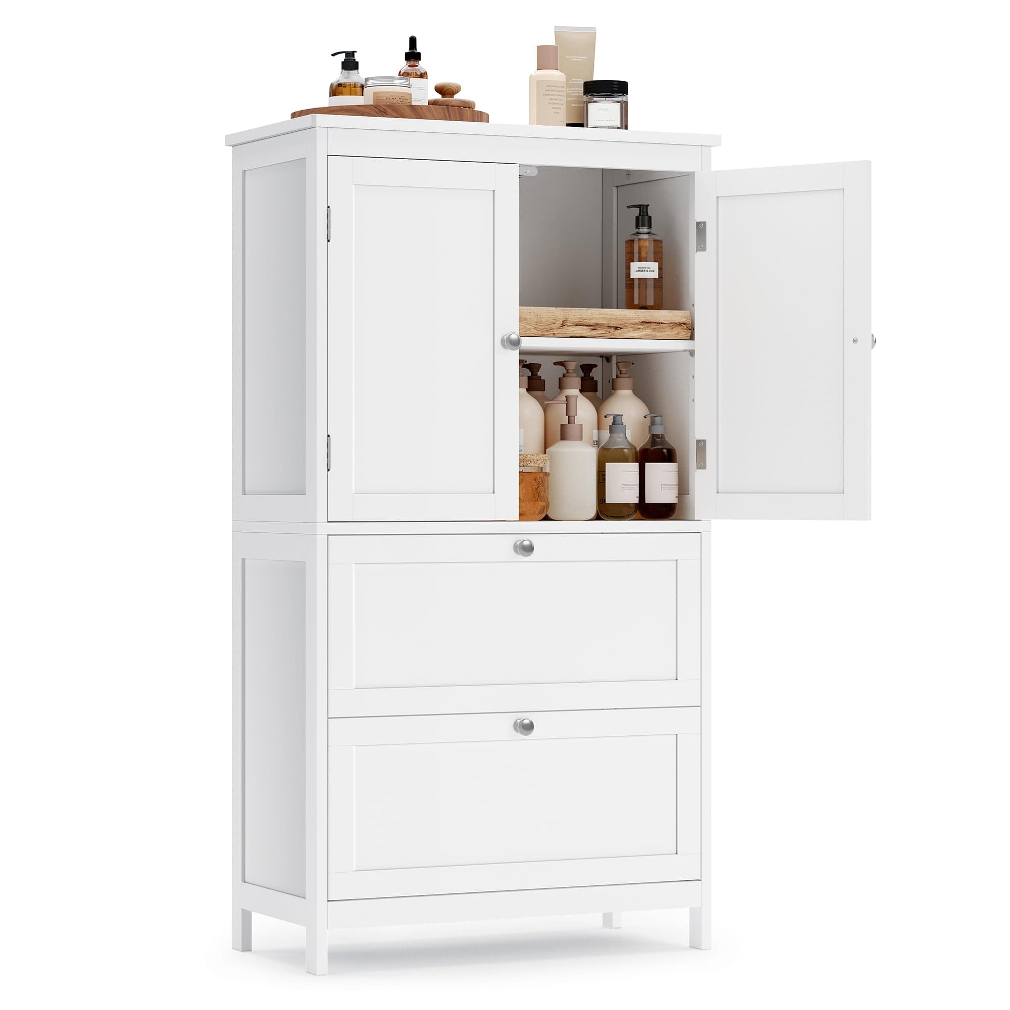 VASAGLE Floor Storage Cabinet, Freestanding Storage Unit with 2 Drawers and 2 Doors, Adjustable Shelf, 11.8 x 23.6 x 43.3 Inches, for Entryway, Bathroom, White UBBC551P31