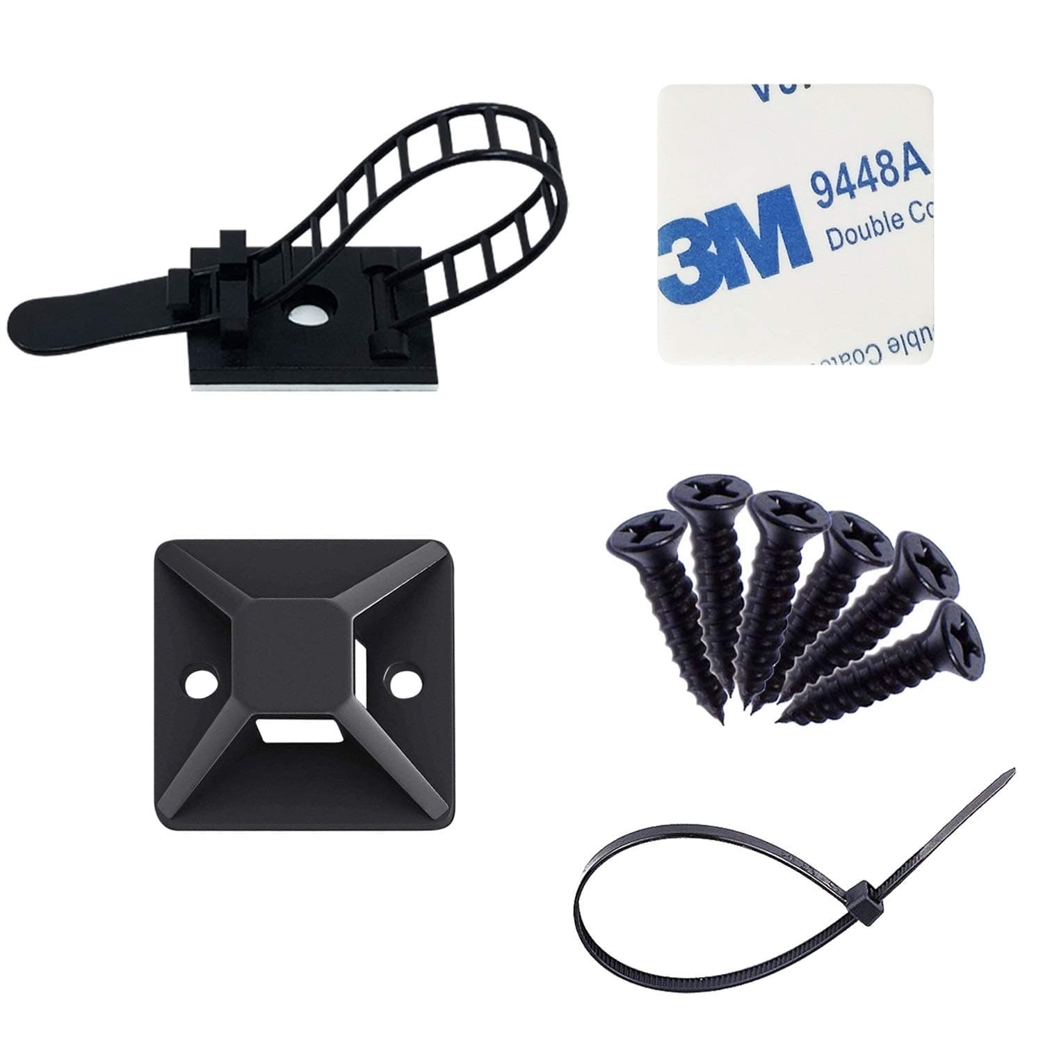 60 PCS Stronger-Adhesive-Backed Mounts Cable Tie Mounts Wire Tie Base Holders Screw-Hole Anchor Point Provides Optimal Strength for Long-Wire Clip Cable for Desks Tables Walls Filing Cabinets