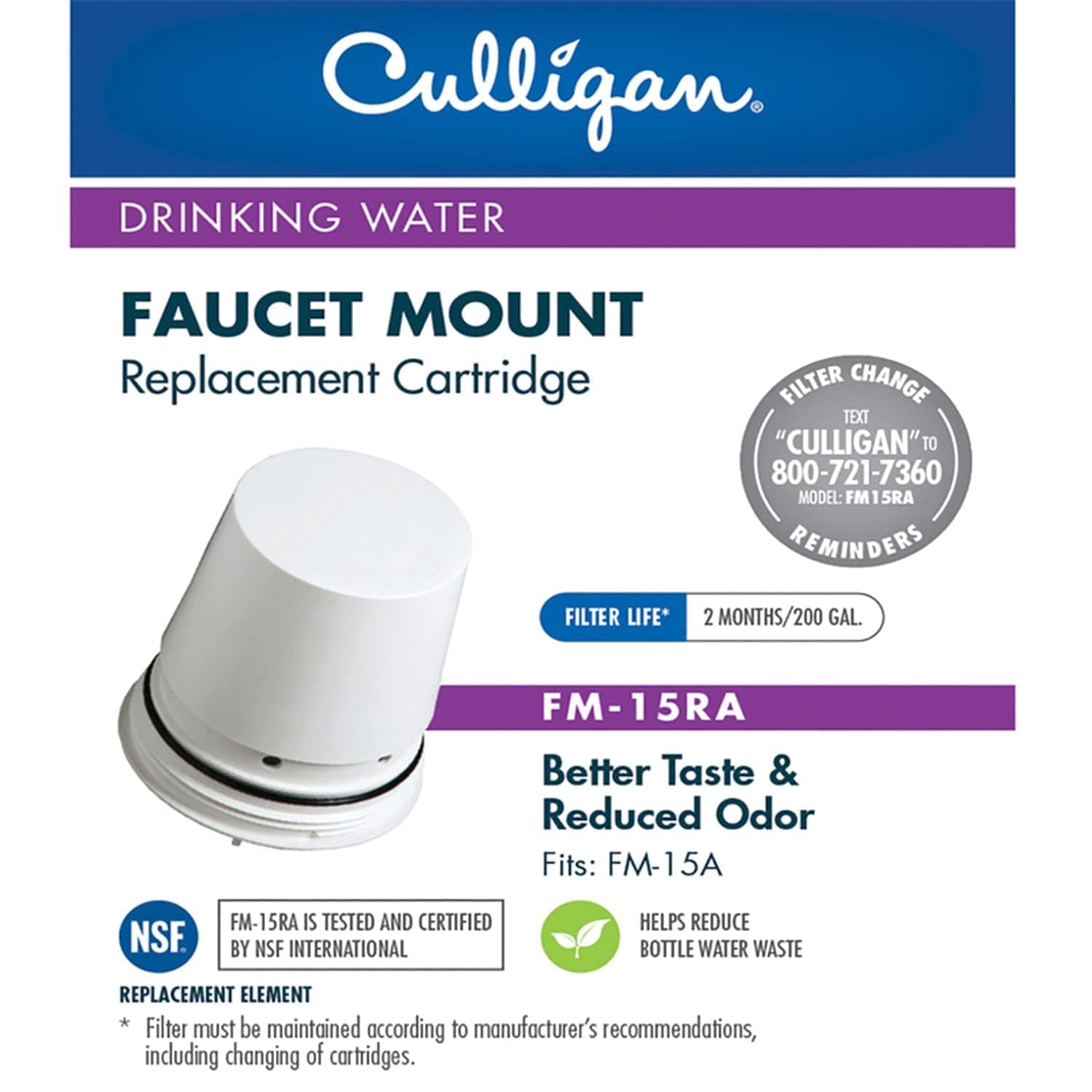 Culligan FM-15RA Replacement Filter Cartridge for Faucet Mount Filter FM-15A, White Finish