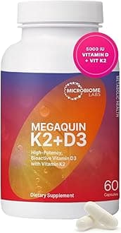 - Microbiome Labs MegaQuin D3 + K2 - High Potency Vitamin D3 K2 Supplement - Bioactive & Bioavailable - Vitamin D3 5000 iu & MK-7 - Support Bone, Heart, Nerve & Immune Health (60 Capsules)