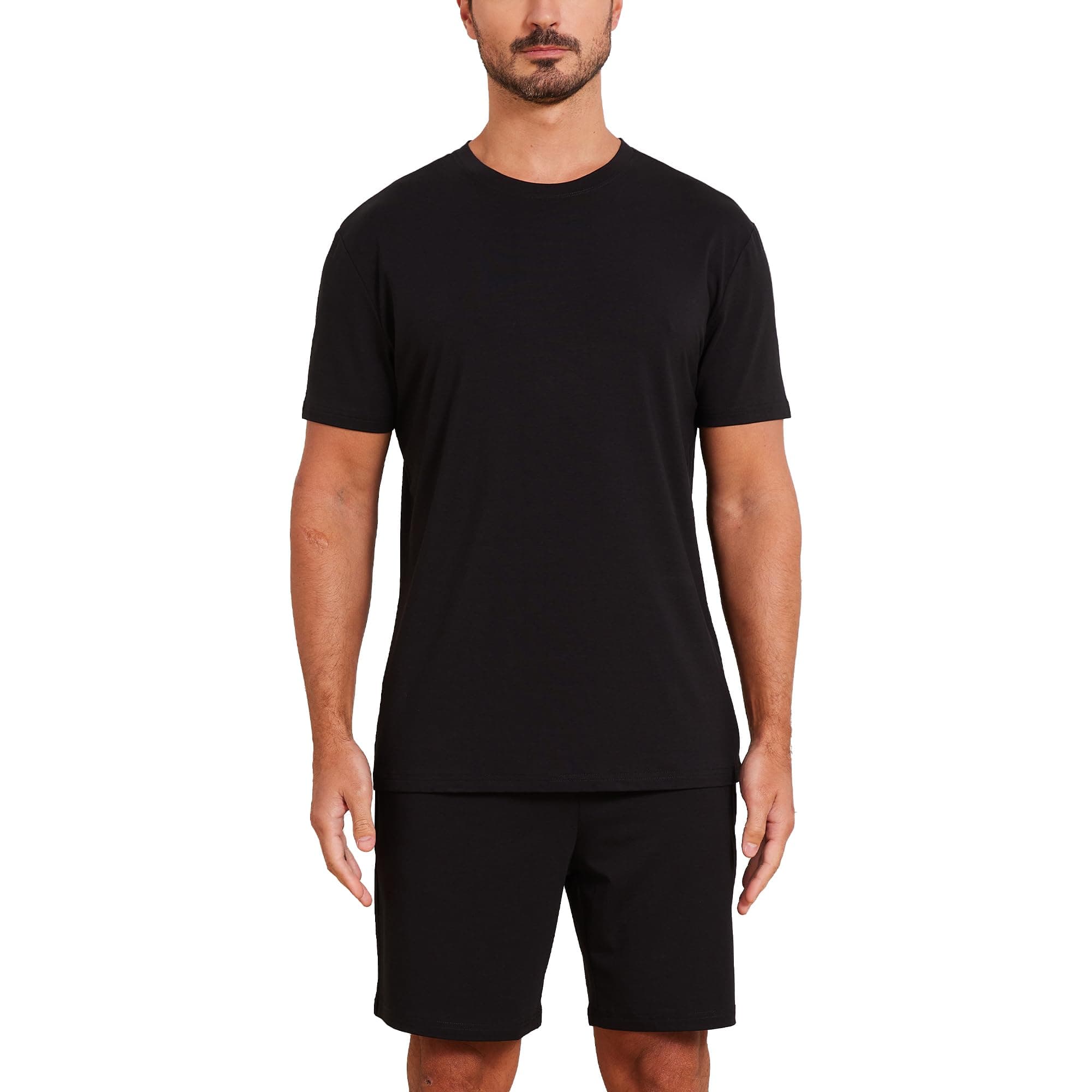 netdraw Men's Ultra Soft Bamboo Viscose Pajama Sets Lightweight Comfy Lounge Sleep Short Sleeve Pjs Sleepwear, Black, Large