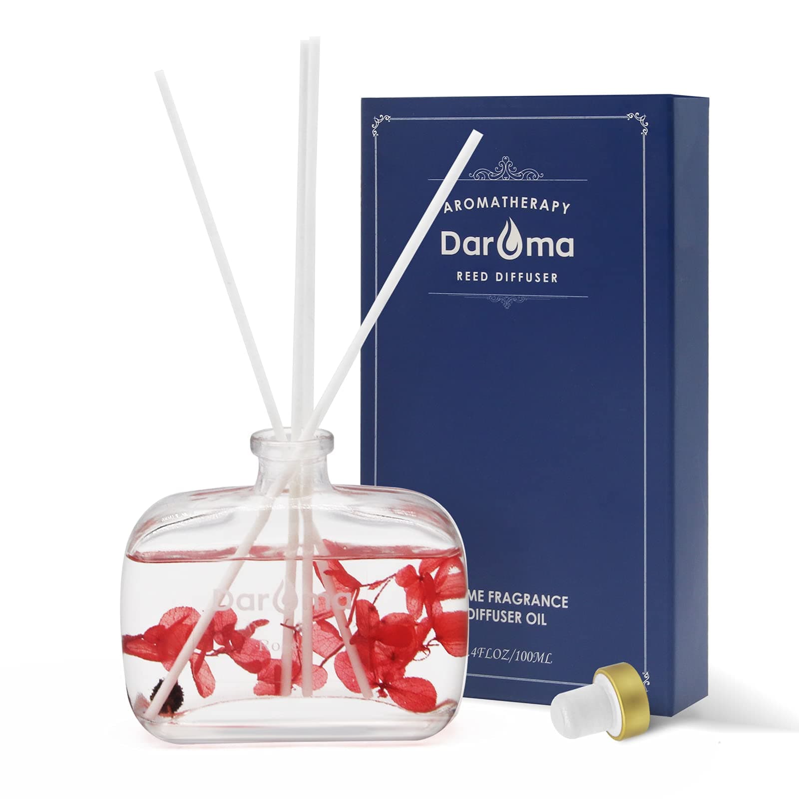 Reed Diffuser Set with Sticks, Daroma Dried Flowers Aromatherapy Reed Diffuser with Nature Essential Oil, Fragrance Scent Diffuser for Home Décor & Office, for Birthday, Christmas, Rose