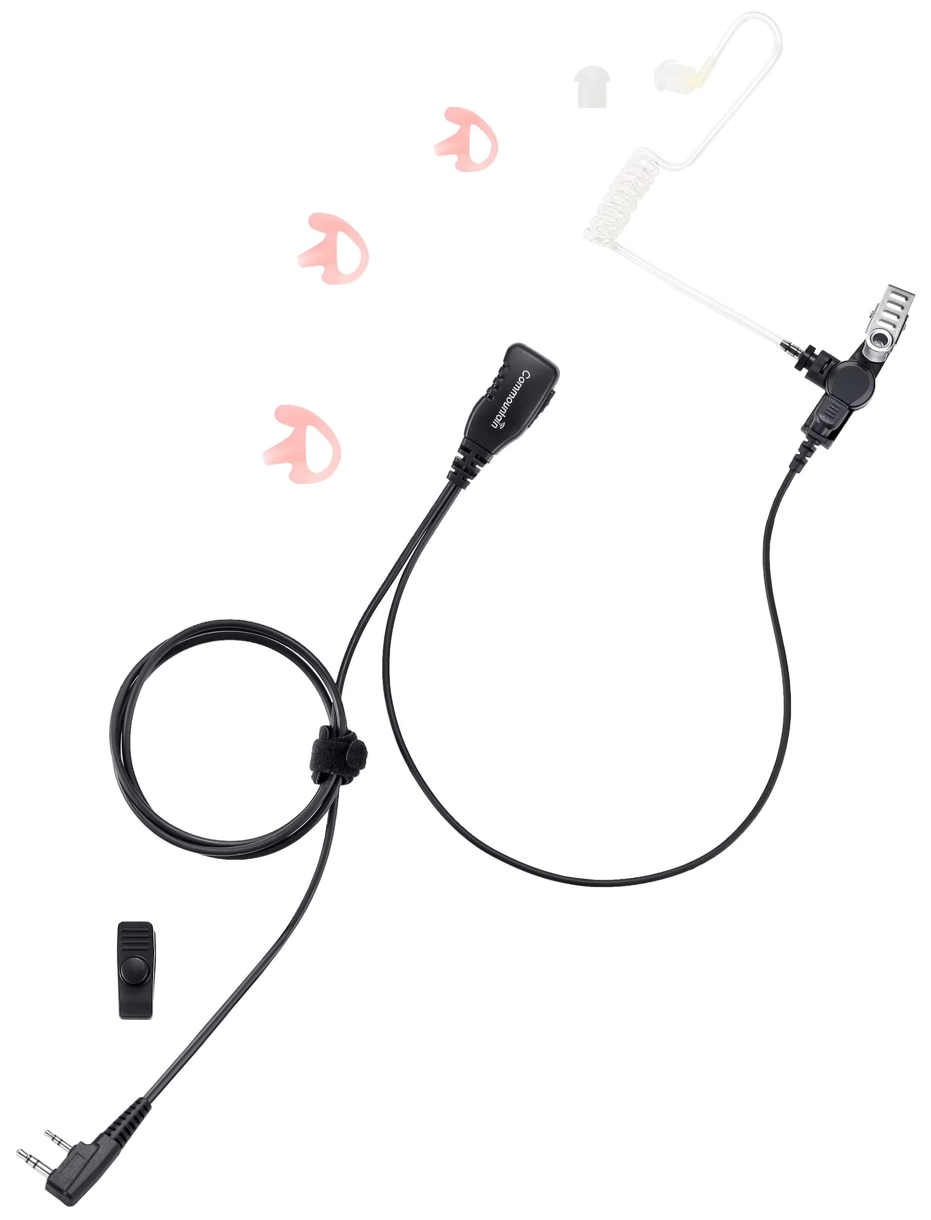 commountain Earpiece with PTT/Mic Compatible for Kenwood Baofeng SAMCOM BTECH Retevis Walkie Talkies Radios and BF-F8HP UV-82HP UV-5R UV82 UV82C UV5X3 TK NX, Acoustic Tube Headset, 2 Pin Style