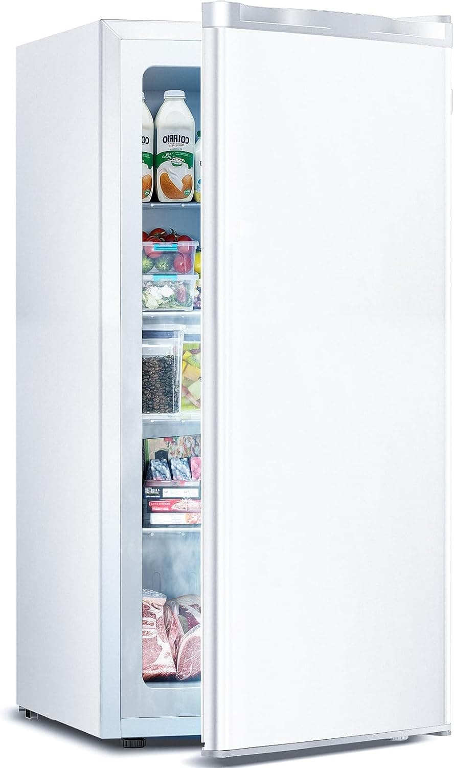 6.0 Cu.ft Upright Freezer, Small Stand Up Freezer with Adjustable Thermostat, Removable Glass Shelves, for Bedroom/Home/Dorms/Apartment, White