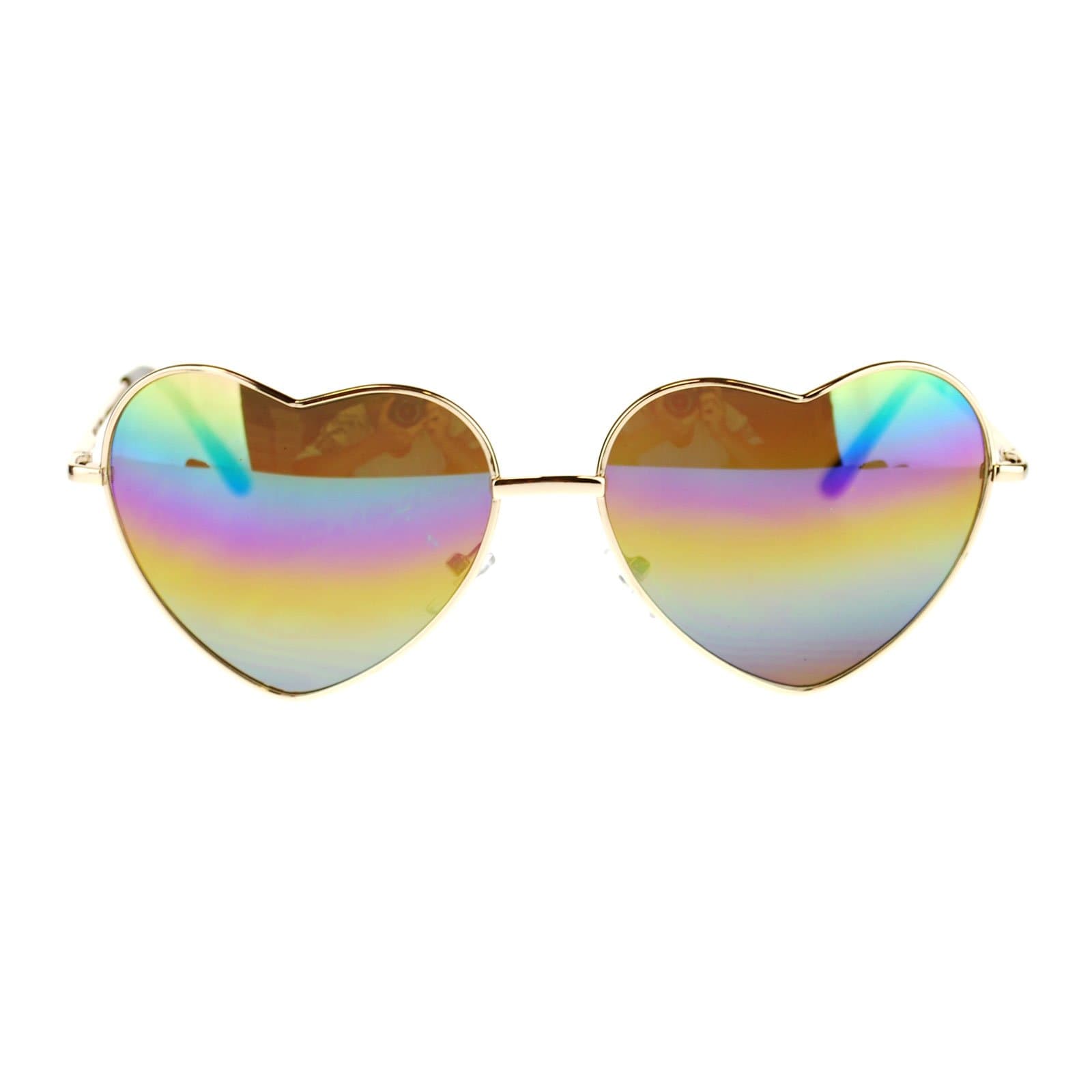 Womens Rusta Mirrored Mirror Lens Heart Shape Wire Rim Retro Sunglasses (gold)