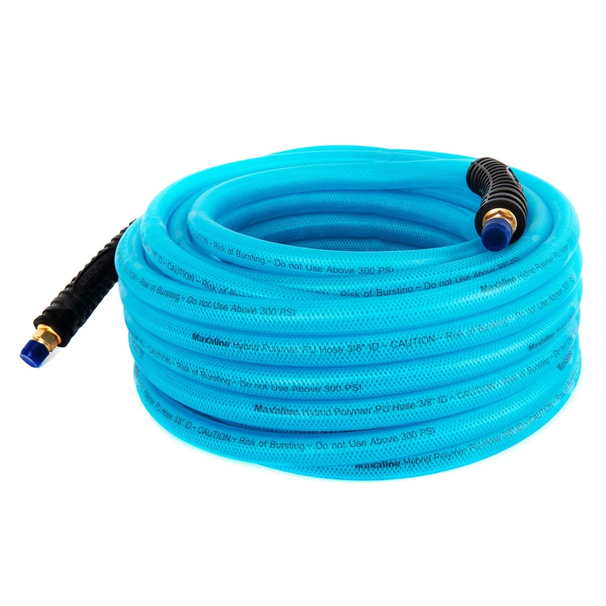 Air Compressor Hose 3/8“X50FT Hybrid Rubber& Polymer PU/PVC 300 PSI with 1/4" MNPT Brass Ends and Bend Restrictor air Hose Blue