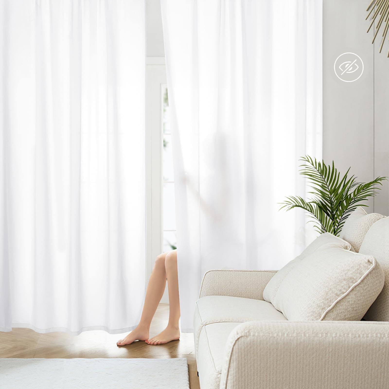 HOMEIDEAS Non-See-Through White Privacy Sheer Curtains 52 X 84 Inches Long 2 Panels Sheer Curtains Light Filtering Window Curtains Drapes for Bedroom Living Room