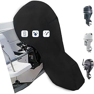 FLYMEI Outboard Motor Cover Fit 150-225 HP Motor, Full Boat Motor Cover Waterproof 600D Heavy Duty Oxford Fabric with PU Coating, Windproof Outboard Engine Hood Covers with Zipper, Universal, Black