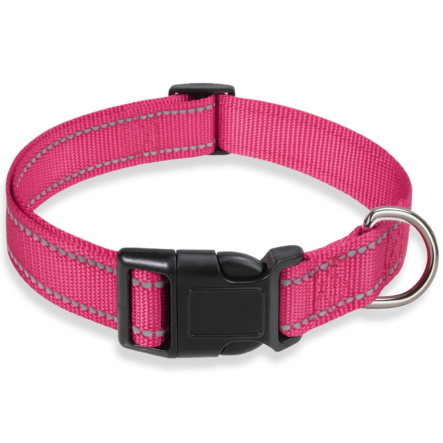 Reflective Dog Collar with Safety Locking Buckle, Adjustable Soft Neoprene Padded Breathable Nylon Pet Collar for Small Medium Large Dogs, Pink XL