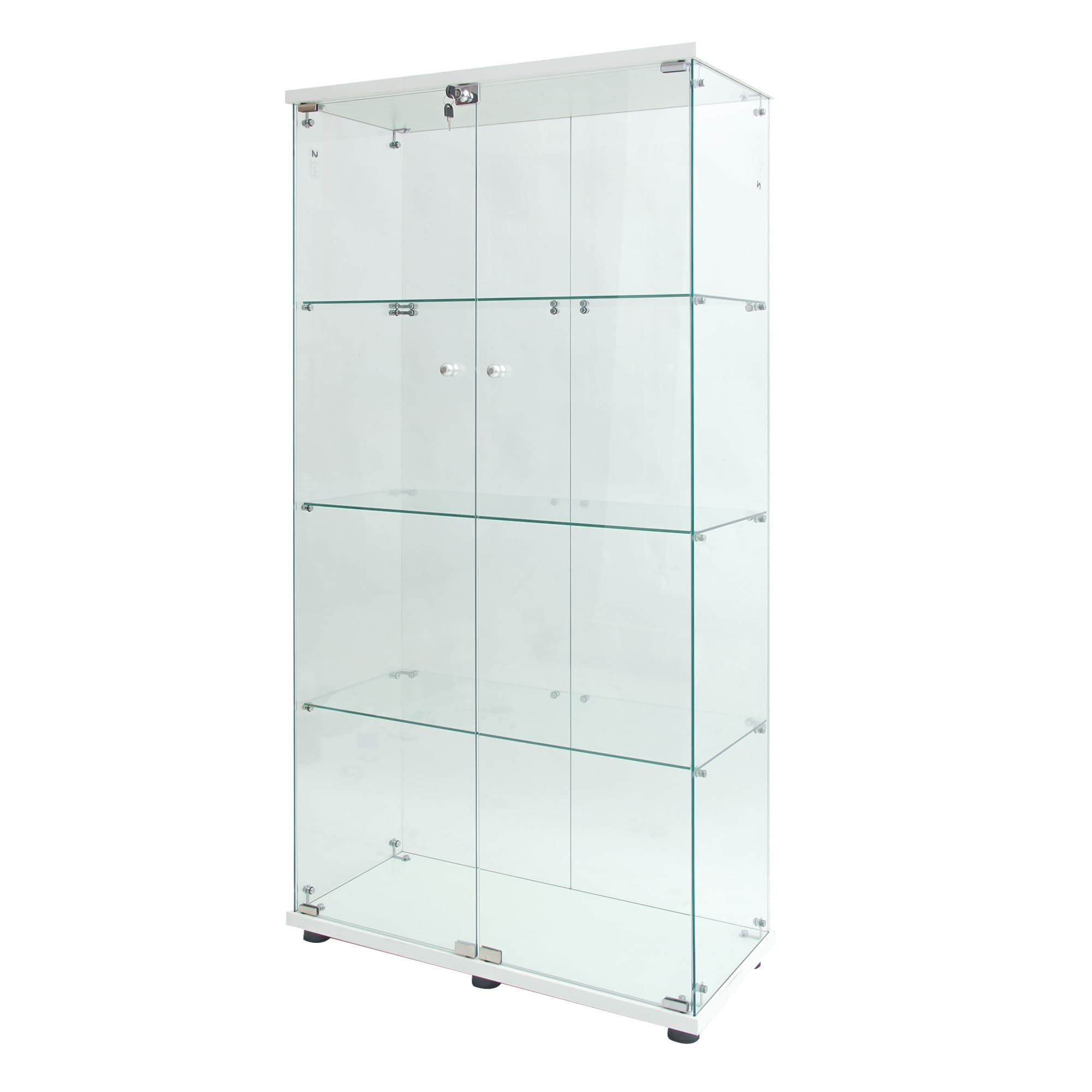 Modern 64.5'' Glass Display Cabinet in Clear with Lock and Lights, Lighted Curio Cabinet Collection Display Case, Floor Standing Showcase for Living Room Home Office