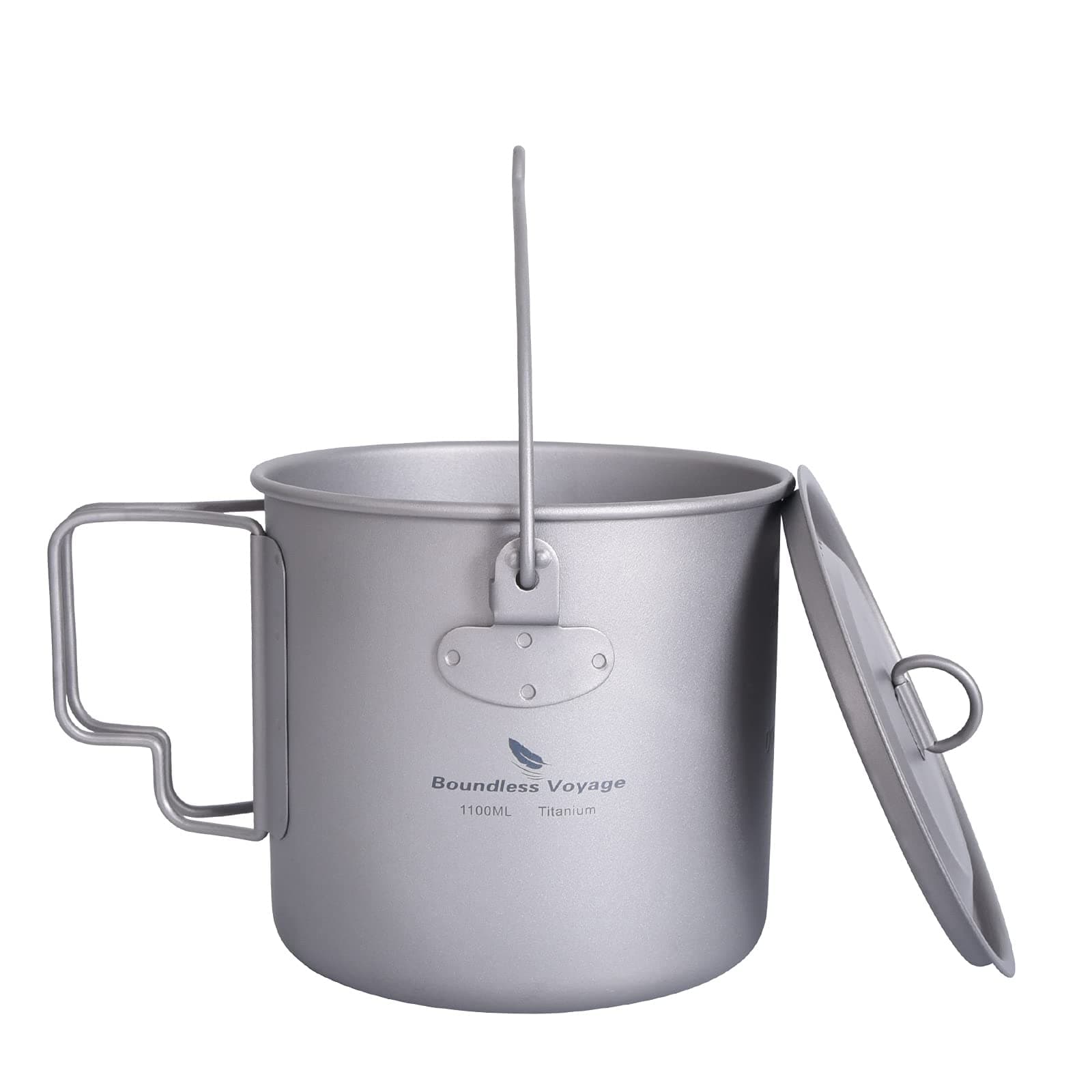 1100ml Titanium Mug Camping Cup Tea Coffee Water Pot with Lid Ultralight Outdoor Travel Tableware with Foldable Handle Picnic Backpacking Trekking Portable Drinkware Survival Gear Ti3041D