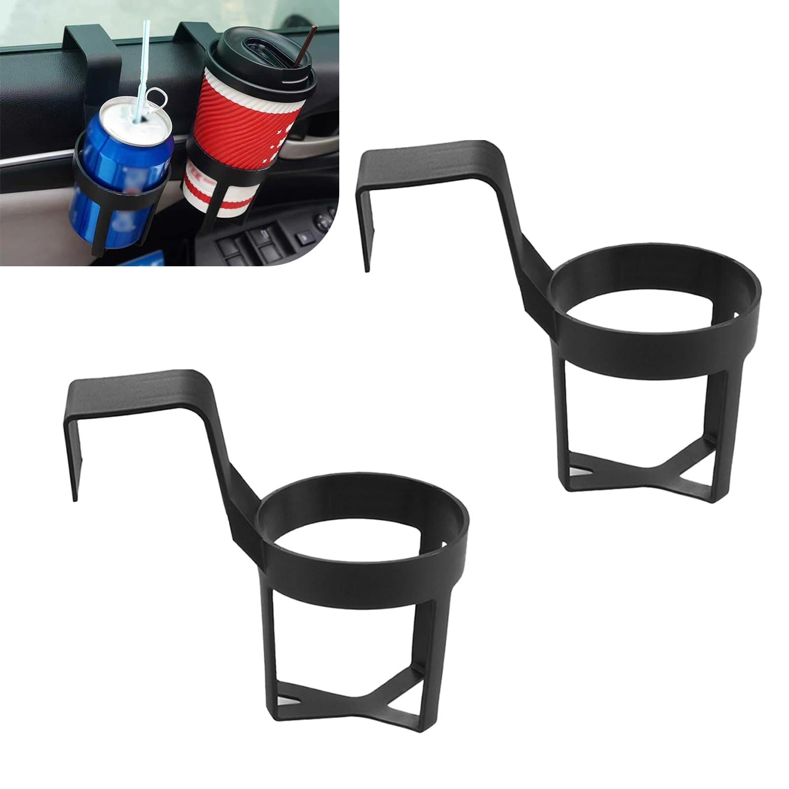 2 PCS Car Water Cup Holder, 5.5" x 2.8" x 5.5" Hanging Elastic PC Door Seat Armrest Gap Multi-Functional Storage Rack, Portable Installation Accessories, for Most Car Models (Black)