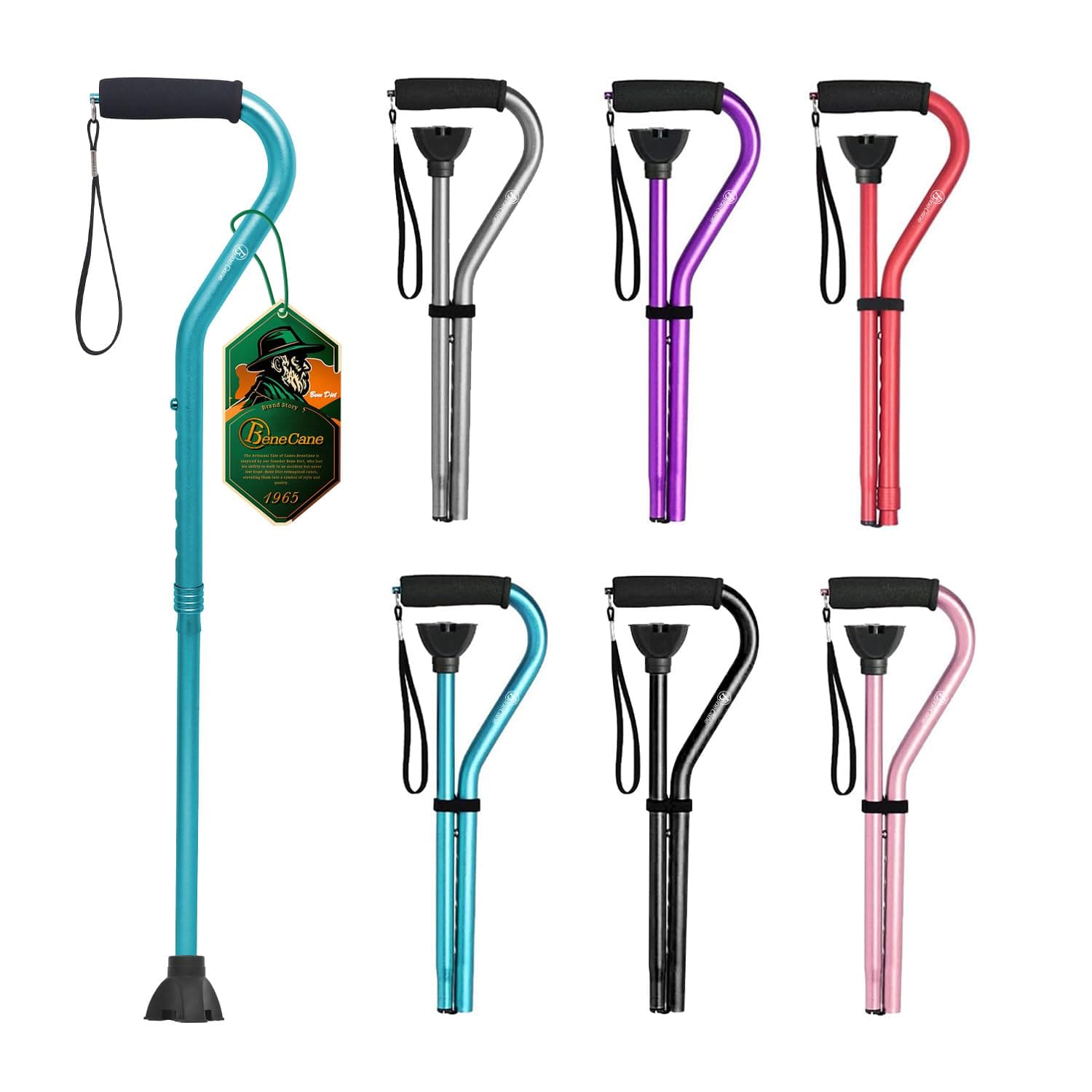 BeneCane Walking Cane for Men & Women Adjustable Cane with Offset Soft Cushioned Handle -Portable Lightweight Sturdy Mobility Walker Aid for Elderly, Seniors Collapsible Cane