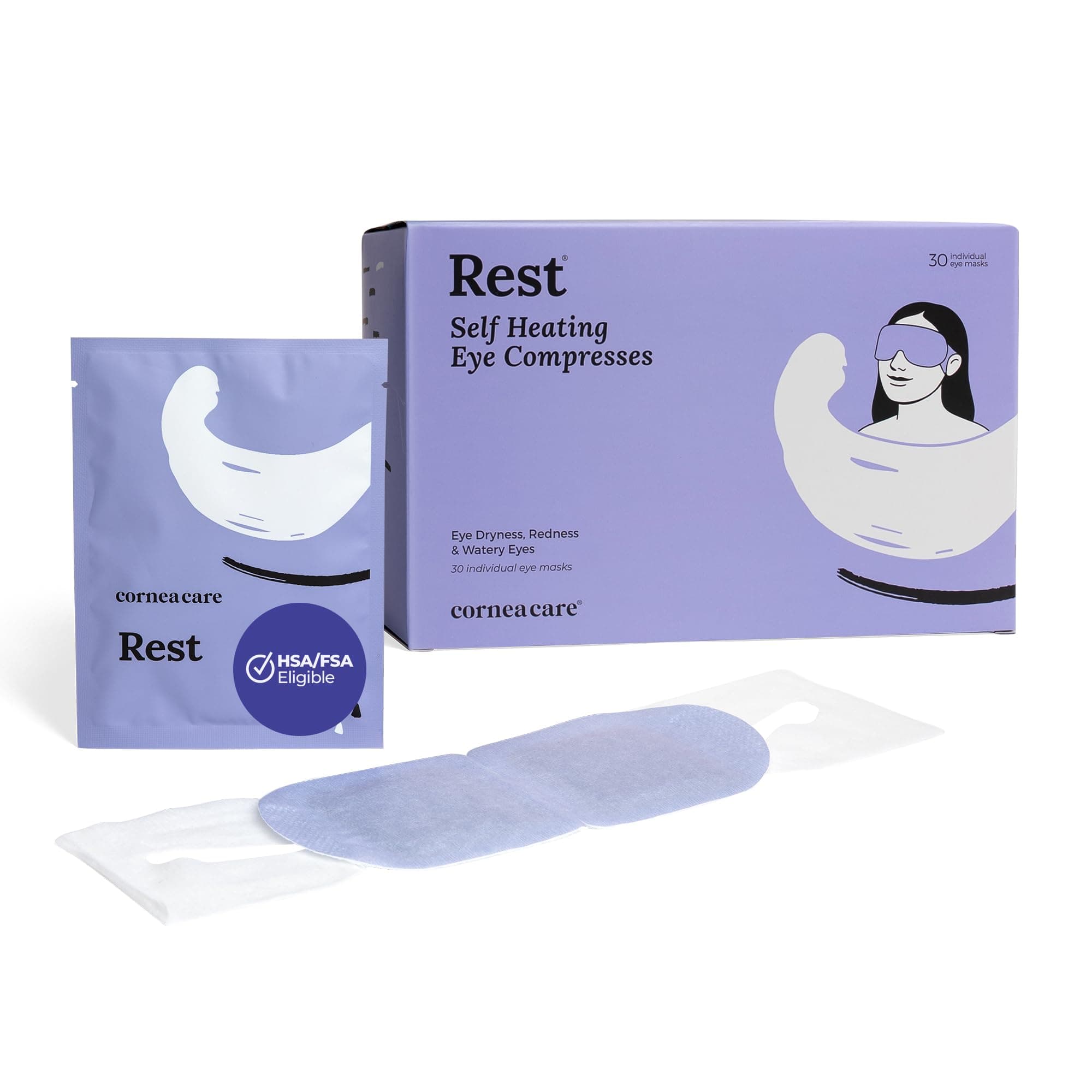 CorneaCare Rest: Self Heating Warm Compress for Dry Eyes | Heated Eye Mask for Fast Relief | Steam Mask for Stye Treatment | No Microwave or Washcloth Needed | Travel Ready Warm Compress | 30 Count