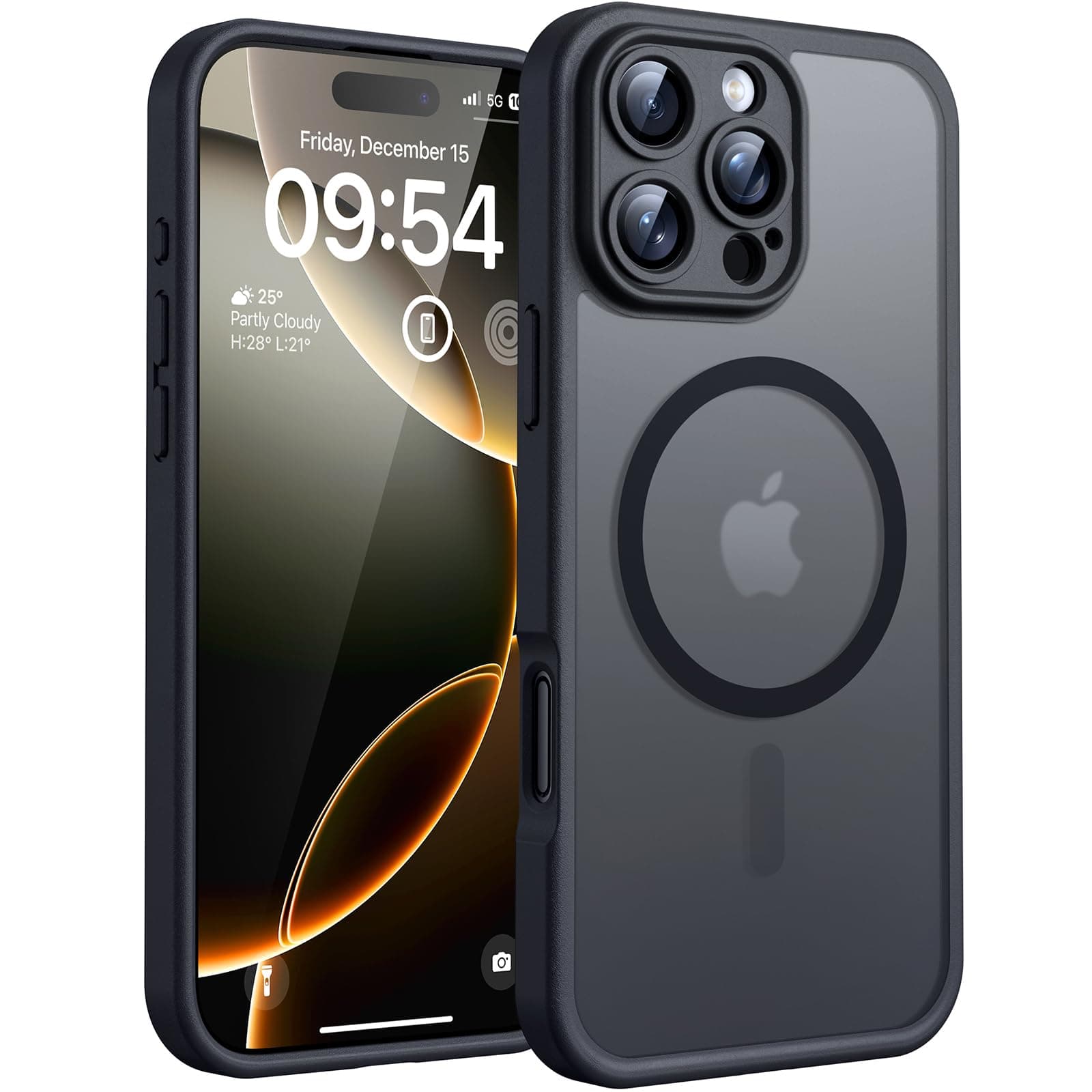 Magnetic for iPhone 16 Pro Case 6.3-Inch, Fit for MagSafe, Upgraded [Full Camera Protection], [14FT Military Grade Drop Tested] Shockproof Slim Translucent Matte Back Phone Cover (Black)