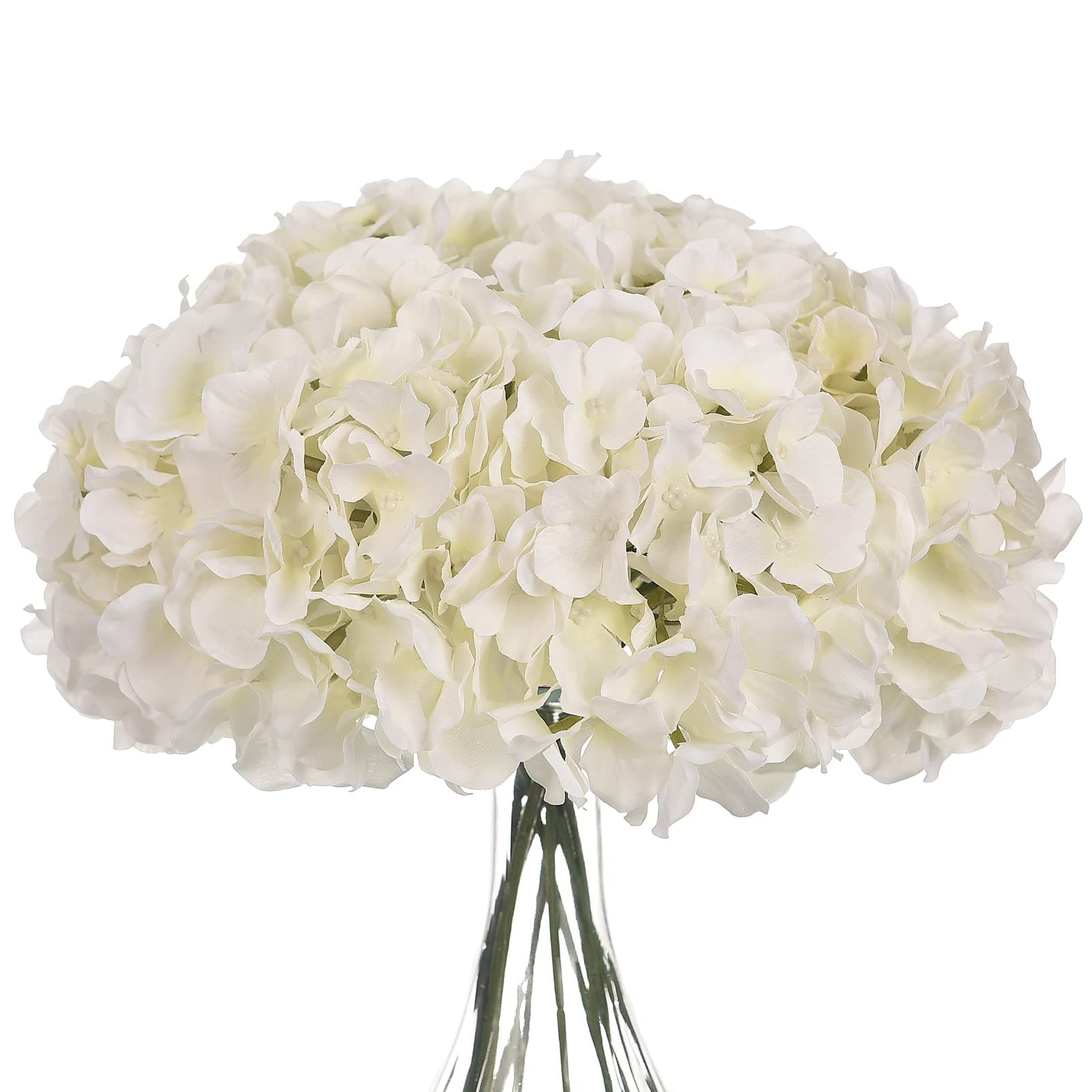 10PCS Silk Hydrangea Heads with Stems Artificial Flowers for Wedding Party Home Decor (Off White), One Size Off