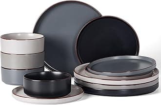 Famiware Nebula Ridge Stoneware Dinnerware Sets, Plates and Bowls Sets for 4, 12 Pieces Dishes Set, Microwave and Dishwasher Safe Kitchen Plates, Multi-color