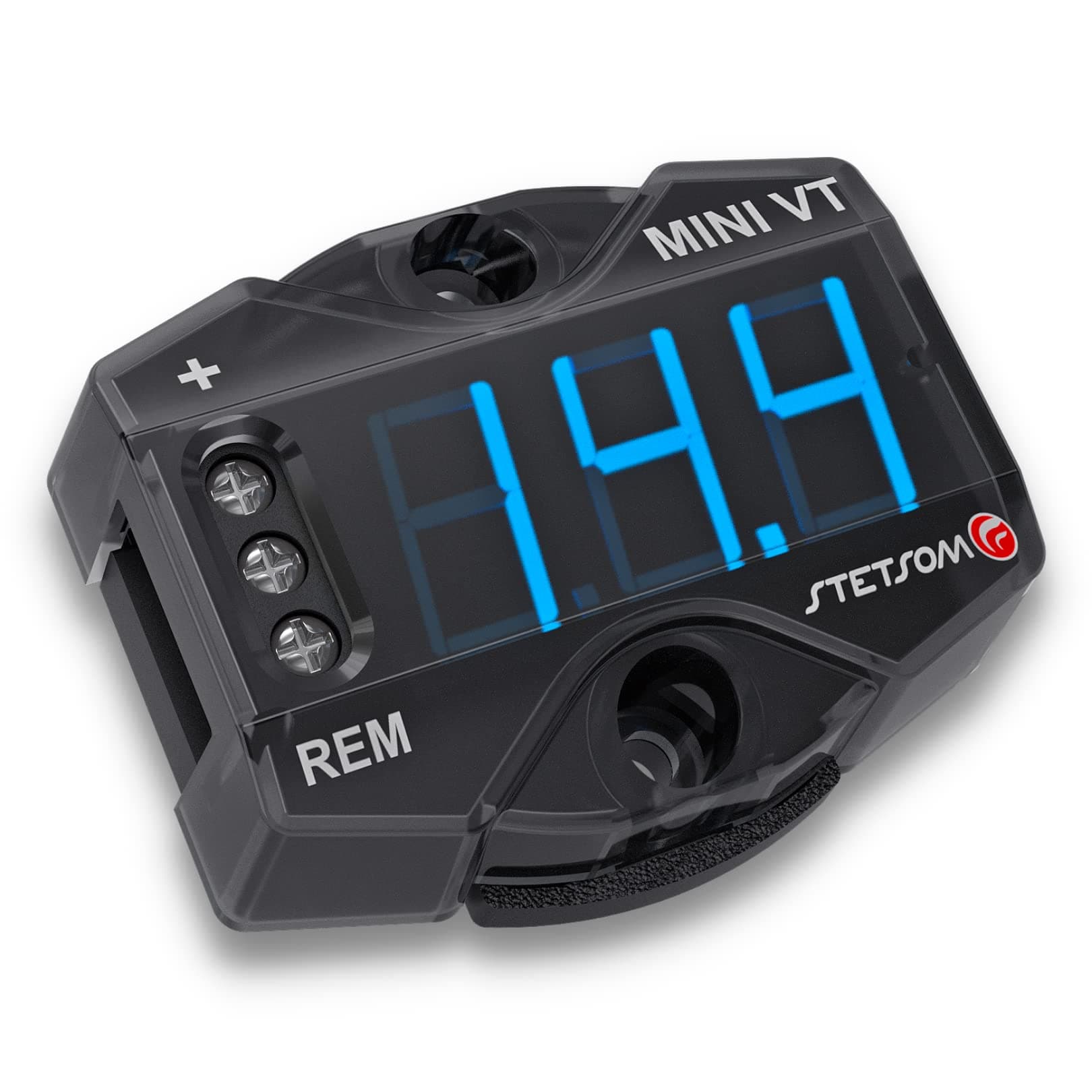 Stetsom MiniVT Digital Display Mini Voltmeter High Accuracy Blue LED 7V~30V Automotive Car Motorcycle Battery Voltage Panel Meter Easy Connection Remote Power for Car Audio Systems