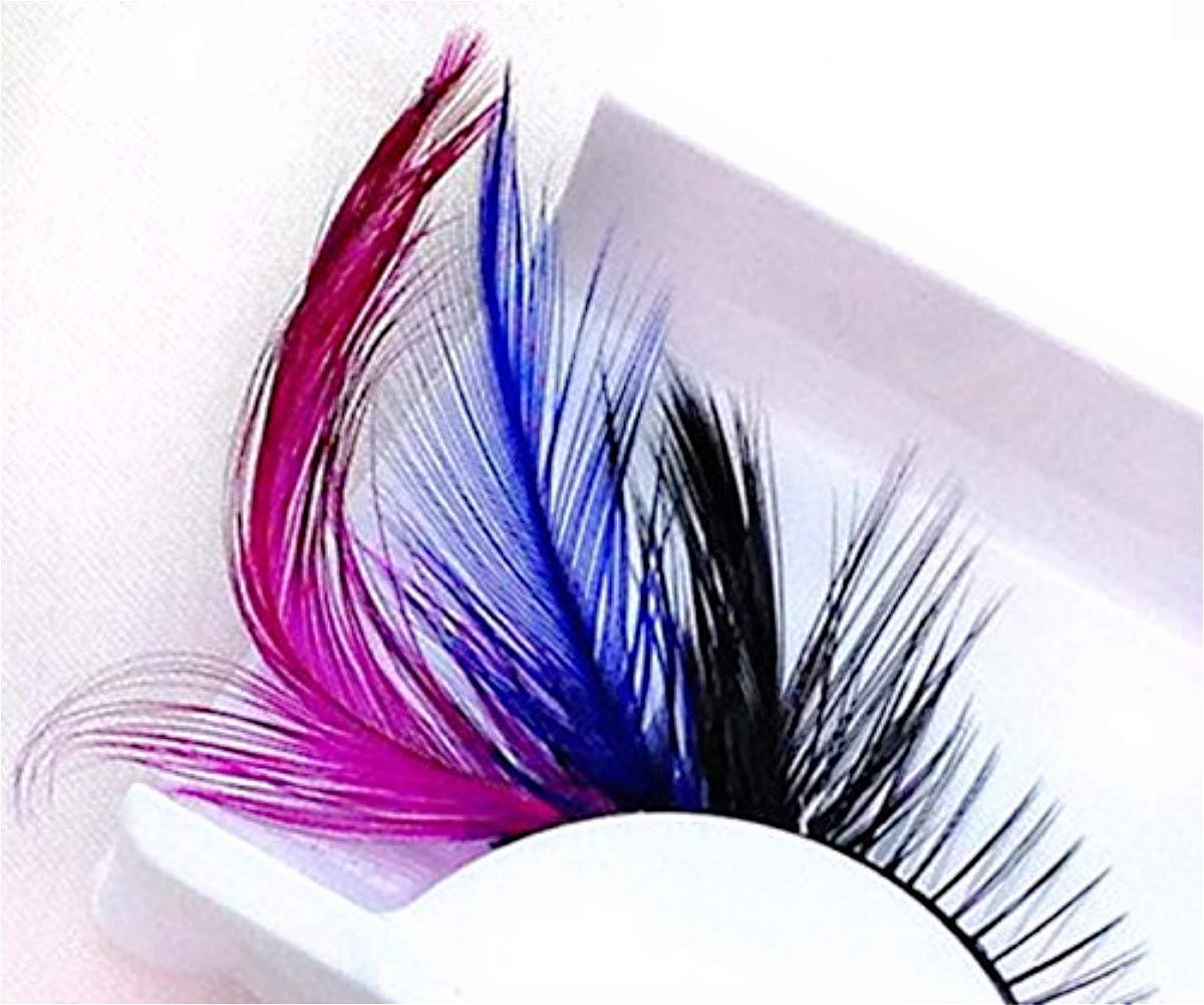 DorisueP4 One Pair Red Blue Feathered Eyelashes Coloured Rainbow show False Eyelash Fake Lashes