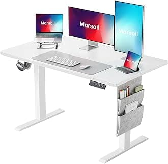 Marsail Standing Desk Adjustable Height,48"*28" Electric Standing White Desk with Storage Bag,Sit Stand up Desk for Home Office Writing Computer Desk,4 Memory Preset with Headphone Hook,Cable Manager