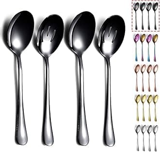 Black Kyraton Titanium Plating Serving Set - 4 Pieces, Includes 2 Spoons and 2 Slotted Spoons