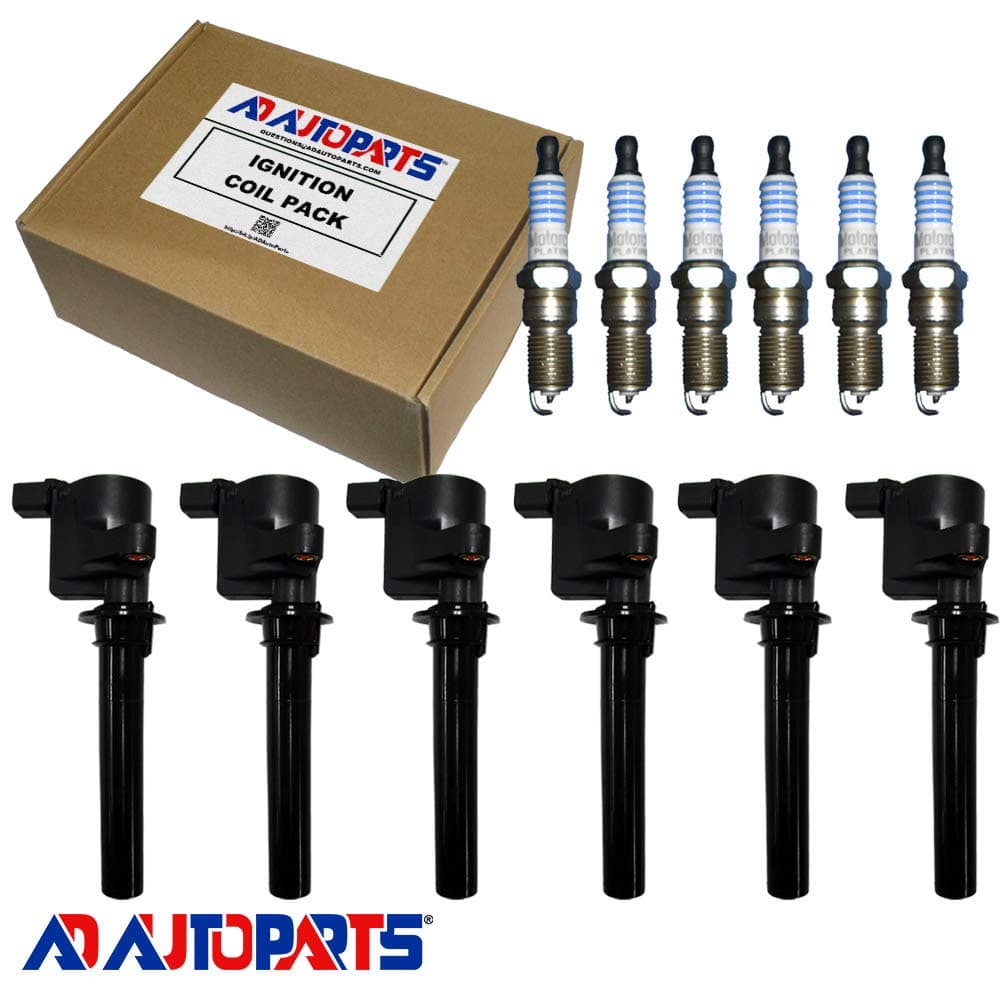 6 OEM Platinum Spark Plugs + 6 ADP Ignition Coils For Ford, Mazda, and Mercury Compare to DG513 DG500 FD502