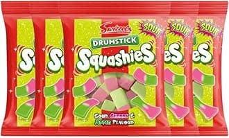 Squashies DrumStick Sour Cherry & Apple Flavor Candies - MultiPack - 120G (5 PACK BUNDLE) - Imported from UK (Cherry)