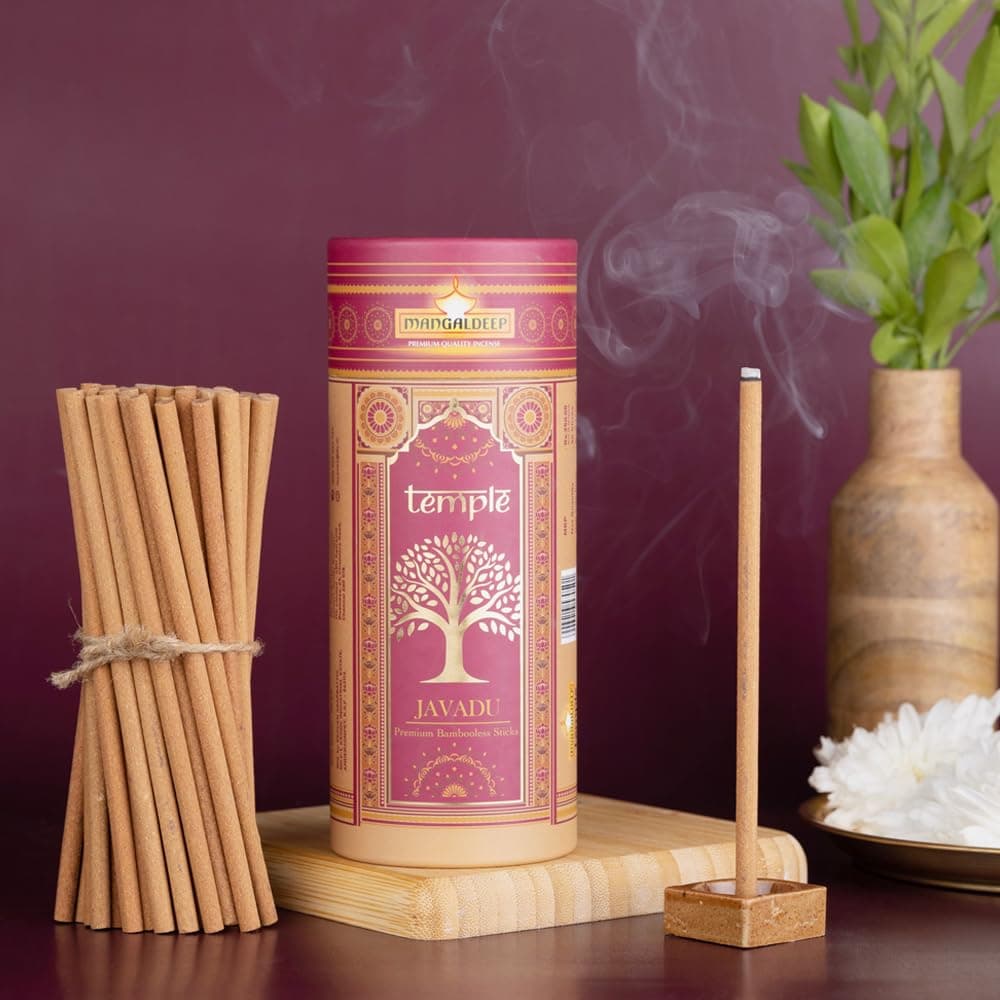 Mangaldeep Temple Premium Bambooless Dhoop Sticks - Javadu - Ceramic Stand Inside - with Essential Oils (30 Sticks)