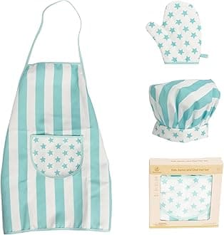 Kid Apron and Chef Hat Set, 3 Pcs Children Cooking Baking Set Kits Role Play Chef Toy Kid Cooking Gift for Girls Boys (Blue)
