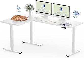 L-Shaped Standing Desk 180x120cm, Corner Electric Height Adjustable Stand up Desk, Sit Stand Computer Workstation with 4 Memory Controls, Left or Right Setup, White