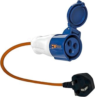 Double Dragon UK Caravan Mains Hook-Up Adapter – 230V UK 3-Pin Plug to 16A CEE Socket | 13A Fused | IP44 Splashproof | 50cm Hi-Vis Red Fly Lead | for Campervan, Motorhome, RV, Boat, Generator Hook Up