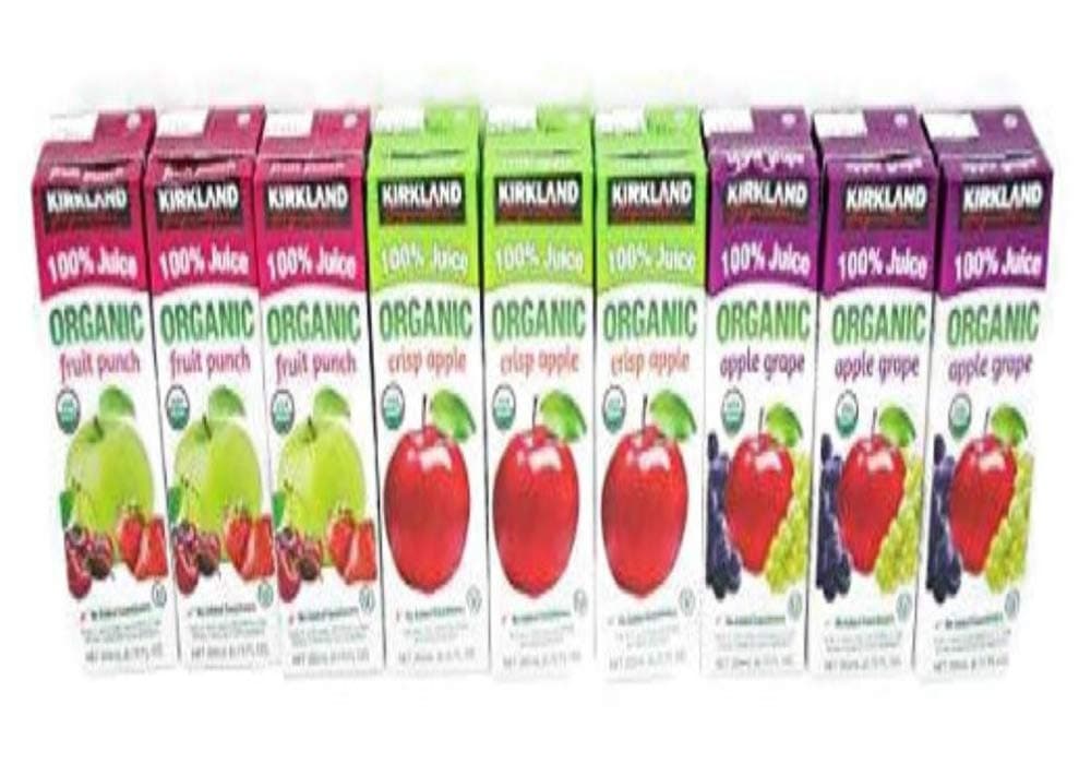 Kirkland Organic 100% Juice 9 (6.75 fl. oz.) Boxes with Straws Apple Grape, Fruit Punch and Crisp Apple