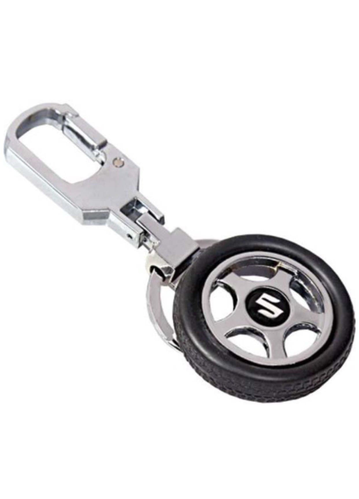 Spinning Tyre Rotary Wheel Locking Metal Keychain/Keyring/Key Ring/Key Chain Maruti Suzuki, Black