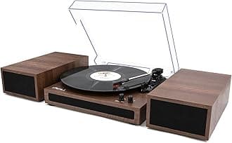 LP&No.1Record Player, Wireless Turntable with Stereo Bookshelf Speakers,Vinyl Record Player,Support Wireless,Auto-Stop.Walnut Wood