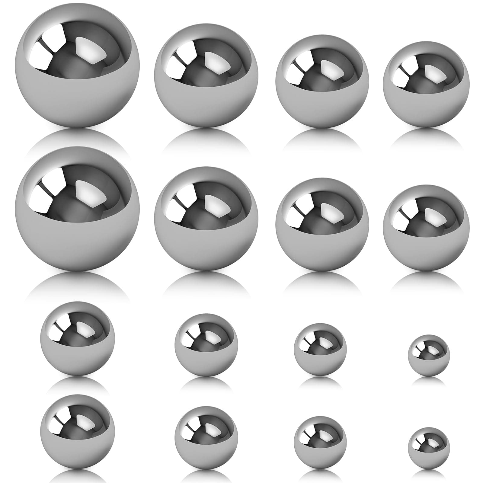 SATINIOR 16 Pcs Coin Ring Making Balls Monkey Fist Ball Stainless Steel Balls, Assortment of 3/4", 5/8", 9/16", 1/2", 7/16", 3/8", 5/16" and 1/4" (8 Sizes)