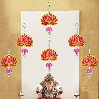 GIFT JAIPUR 6 Pc Pink Color Lotus Moti Jhumka Wall Temple Hanging Thoran Bandarwal Decorative Showpiece for Diwali Ganesh Chaturthi Pooja Home Festival Decoration