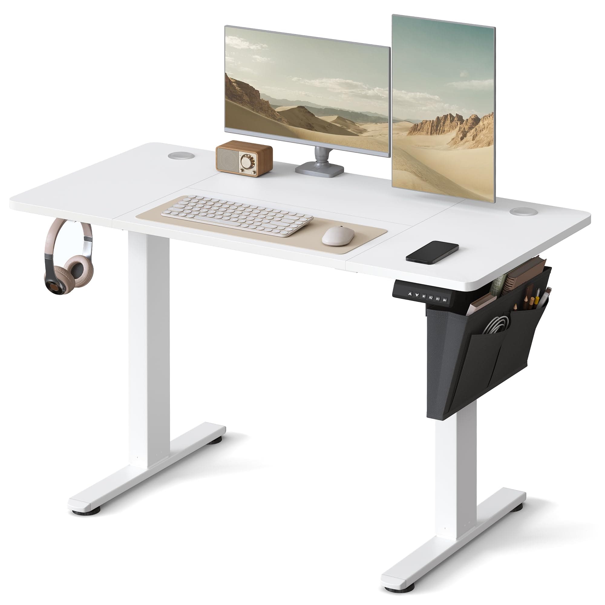 VASAGLE Electric Standing Desk, Height Adjustable Desk, 60 x 120 x (72-120) cm, 4 Memory Heights, Storage Pocket, for Home Office, Study, Cloud White LSD132W02