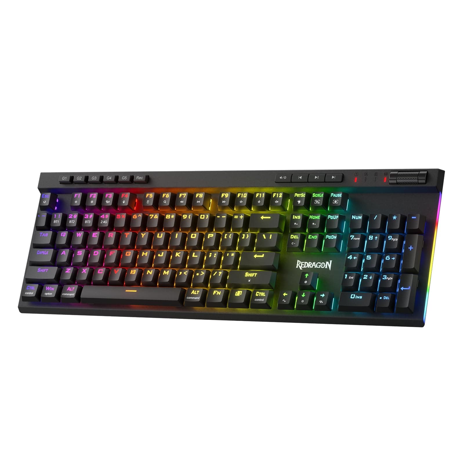 K580 PRO Wireless RGB Gaming Keyboard, 3-Modes 104 Keys Mechanical Keyboard w/Hot-Swap Socket, Dedicated Media Controls & Onboard Macro Recording, Linear Red Switch