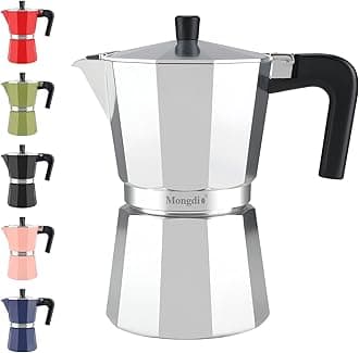 Mongdio Stovetop Espresso Maker Moka Pot, Stove Top Cuban Coffee Maker, Italian Greca Mocha Pot, 6 Espresso Cups, 10 oz - Silver