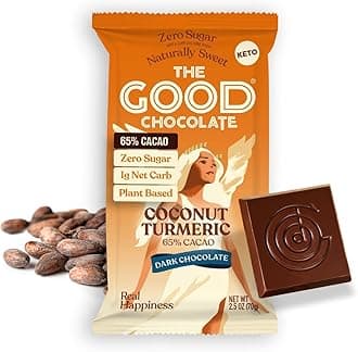THE GOOD CHOCOLATE – Coconut Turmeric Dark Chocolate Bars with Zero Sugar & Lower Net Carbs – Keto Chocolate Bar with Lower Calories, All Natural and Non-GMO Keto Snacks, 2.5 oz (2 Bars Starter Pack)