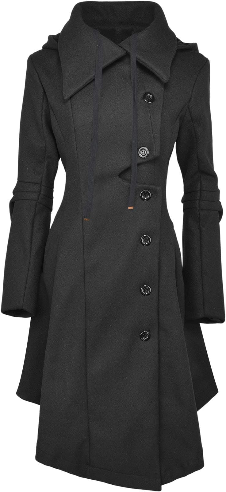 Women's Trench Coat Goth Wool Blend Pea Jacket Victorian Long Fitted Trenchcoat Hood Winter Steam Punk Lapel Outwear