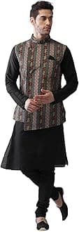 KISAH Men's Kurta, Asymmetrical Nehru Jacket & Pajama Set – Traditional Indian Ethnic Wear for Weddings & Festive Occasions