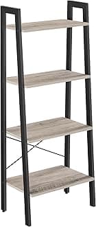 Ladder Shelf, 4-Tier Bookshelf, Bookcase, for Living Room, Bedroom, Kitchen, Home Office, Industrial Style, Steel Frame, Greige and Black LLS44MB