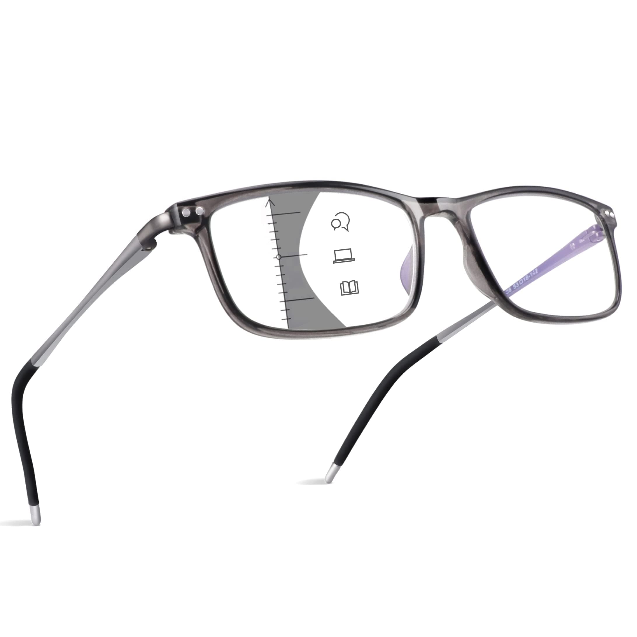 Skyoak Superior Extremely Light Progressive Multifocus Reading Glasses Men, Aluminum Arm TR90 Frame Blue Light Blocking Multifocal Computer Readers Spring Hinge No Line (for Mid-Near Range approx 3ft)
