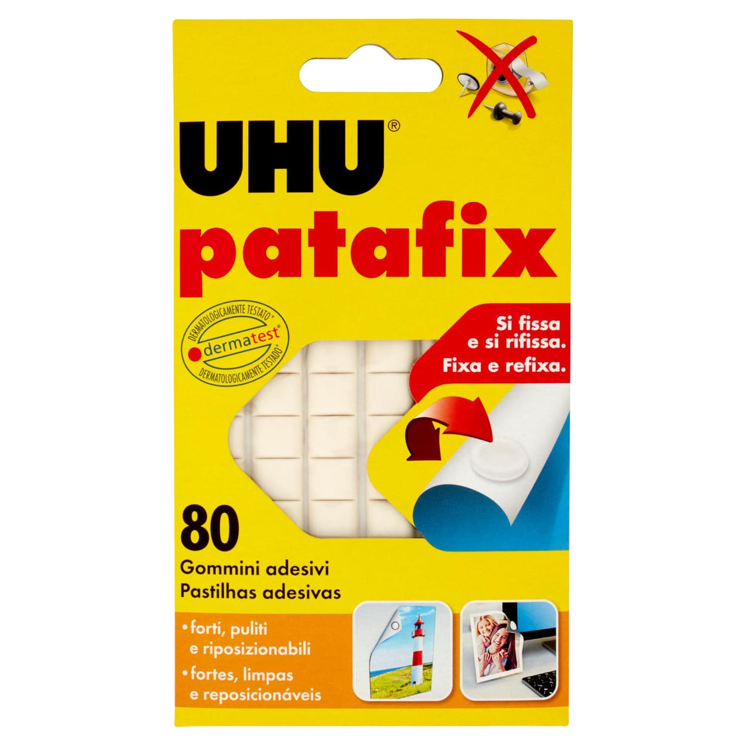 UHU Patafix, Removable And REUsable Adhesive Pads, Repositionable And Precut Tack, 80 Pads, White