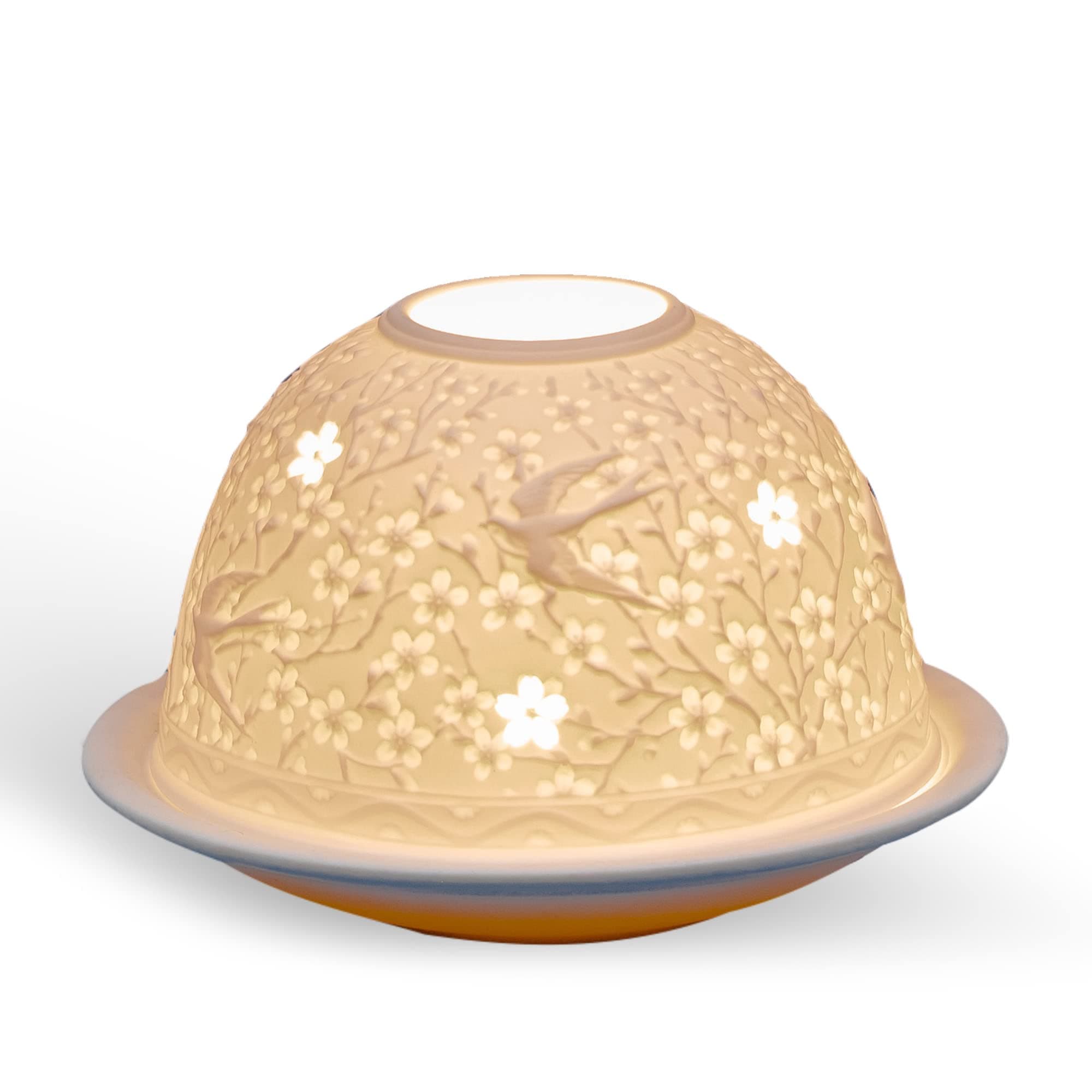 Tealight Candle Holder - Swallows LD90065, White, Approx. H8 x Ø12cm or H3.2" x Ø4.7"