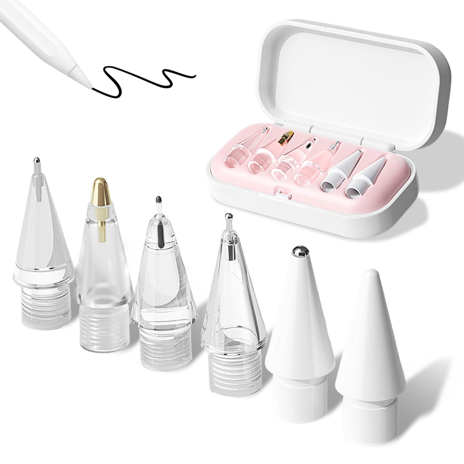 6-Piece Apple Pencil Tips for Apple Pencil 2nd/1st Generation and Apple Pencil Pro/USB-C, Durable Highly Sensitive Precise POM Replacement Tip for iPad Pro/Mini/Air