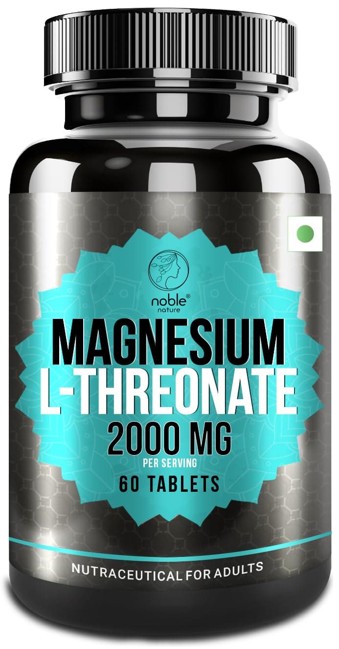 Noble Nature Magnesium L-Threonate - 2000 mg per Serving | Magnesium Supplement for Brain Health, Memory & Attention, Sleep, Cognitive Support | 60 Tablets | Supports Bone, Muscle & Nerve Health |