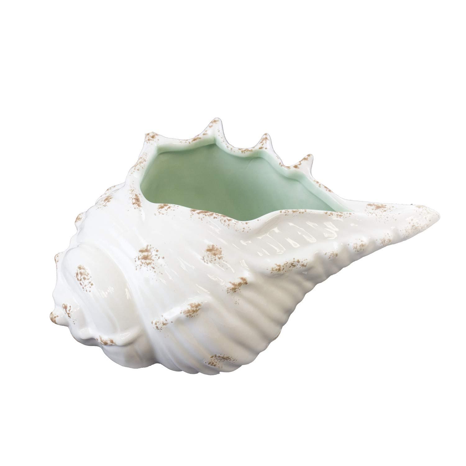 Beachcombers Conch Shell Ocean Teal Ceramic Decorative Figurine, 11 x 6 x 4.5 inch, White