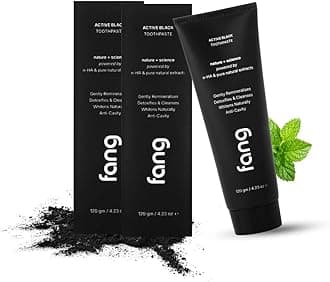 Fang Natural Toothpaste|Teeth Whitening|Heals Sensitive Teeth|Fights Cavities, Gum Diseases & Bad Breath|SLS & Chemical Free |Organic, Vegan (Pack of 2, Activated Charcoal)